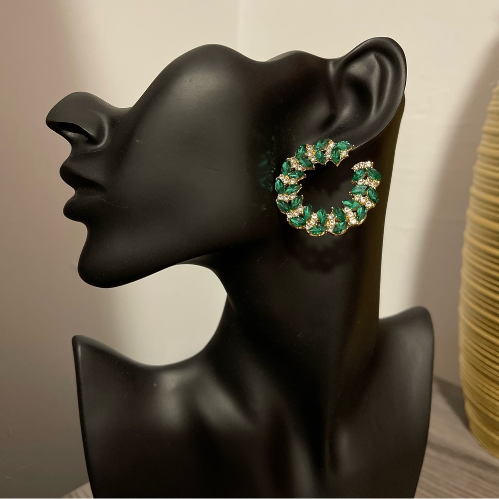 ✨Gorgeous Dark Green Rhinestones Hoop Earrings (Hypoallergenic)